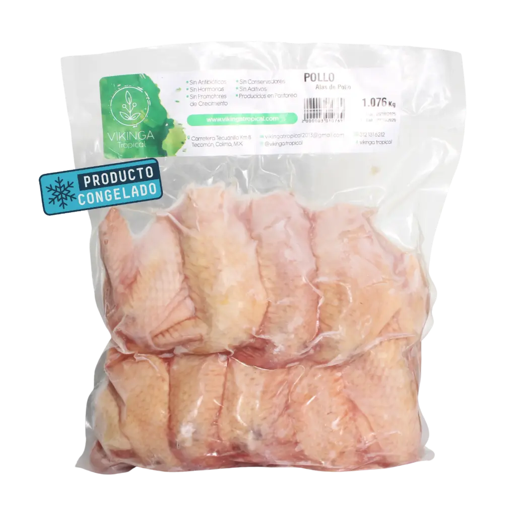 [2000003009848] Alitas de Pollo Libre Pastoreo Paq 1kg - Vikinga Tropical